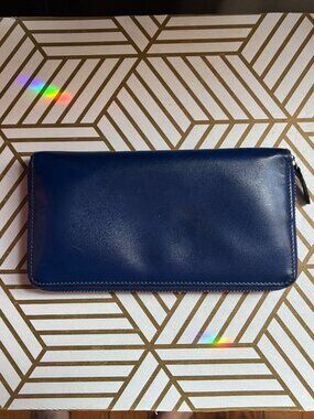 Everlane Blue Leather Zip Around Slim Billfold Wallet